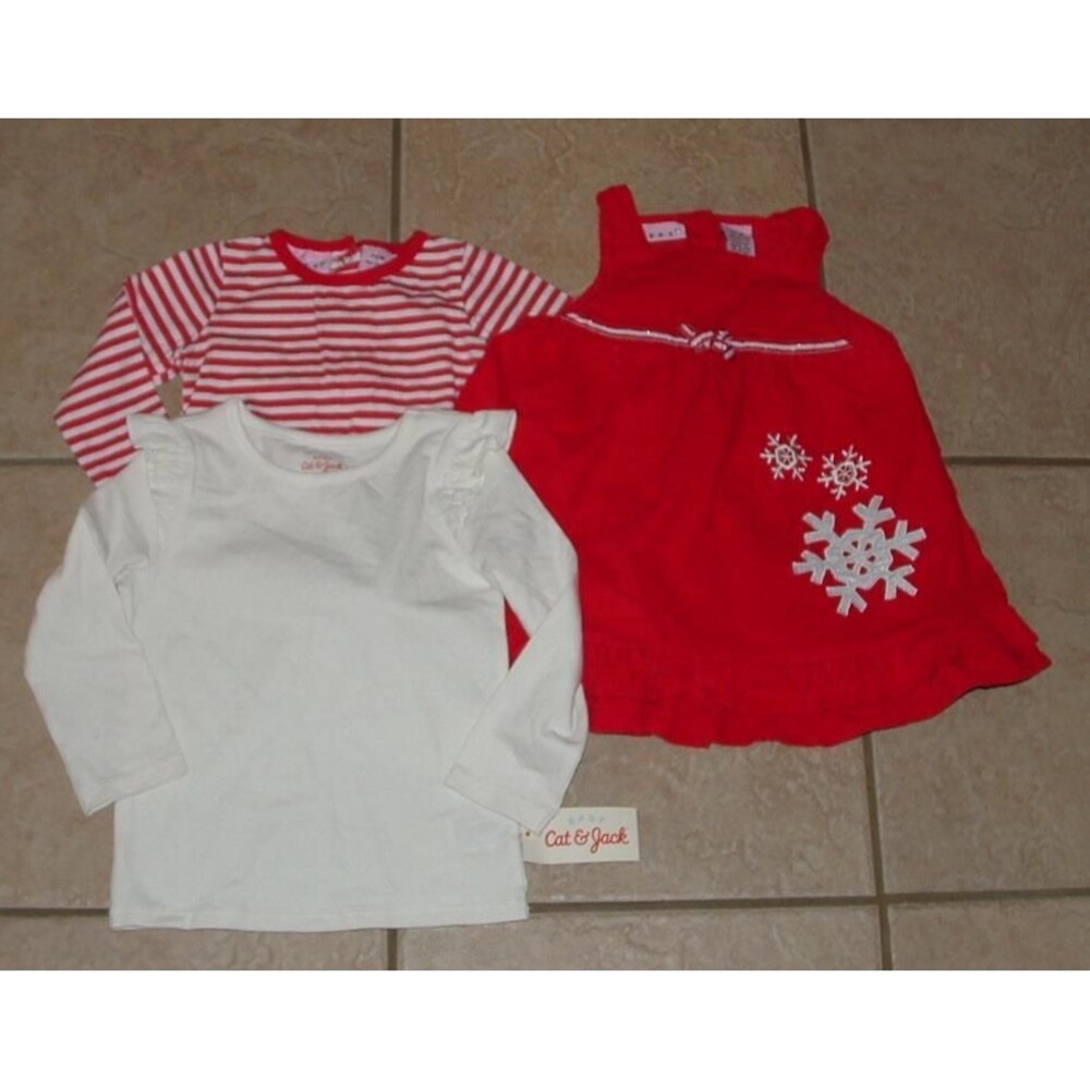 NEW Girls Sz 24 Months Holiday Christmas Red Corduroy Dress & Shirts 3 Pc Lot